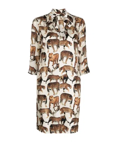 Alberto Biani Animal-print Silk Shirt Dress In White