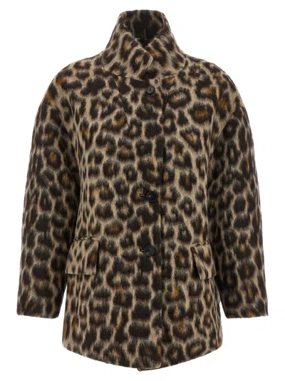 Alberto Biani High Collar Leopard Print Caban Jacket In Brown