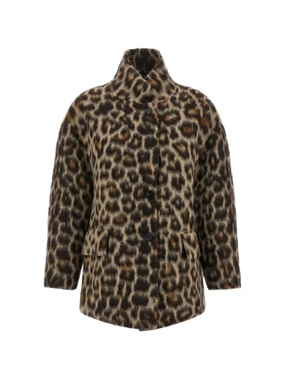 Alberto Biani Leopard-print Jacquard Wool Blend Coat In Animal Print