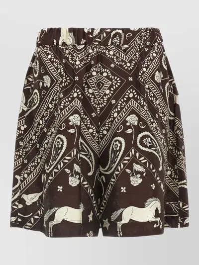Alberto Biani Bandana Motif Bermuda Shorts Buttoned Pleats In Brown