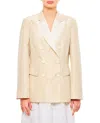 Alberto Biani Beige Double-breasted Jacket With Flap Pockets And Shiny Finish In Neutral