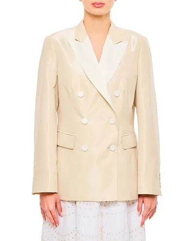 ALBERTO BIANI BEIGE DOUBLE-BREASTED JACKET WITH FLAP POCKETS AND SHINY FINISH