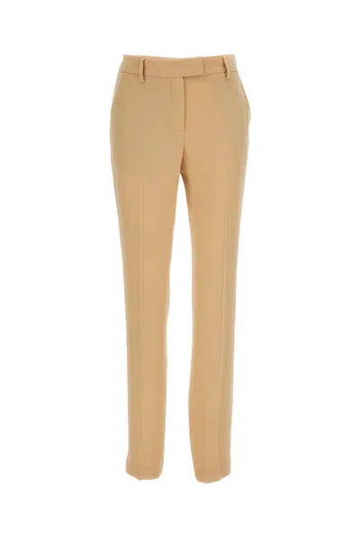 Alberto Biani Beige Straight-leg Fluid Fabric Ankle-length Trousers In Neutral