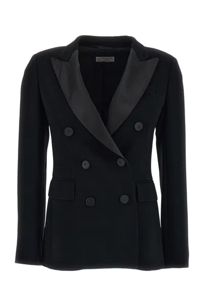 Alberto Biani Black Double-breasted Satin Lapel Tuxedo Jacket