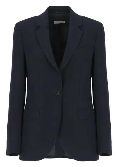 Alberto Biani Black Notched Lapel Buttoned Cuffs Single-breasted Jacket In Blue