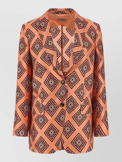 Alberto Biani Blazer Jacket Tie Pattern Long Sleeves In Brown