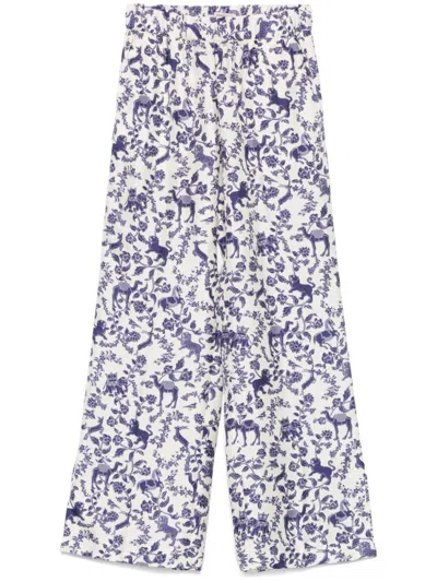 Alberto Biani Blue Printed Trousers In Multi