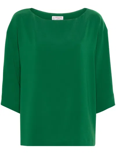 Alberto Biani Boat-neck Cady Blouse In Green