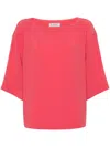 Alberto Biani Coral Red Cady Camellia Blouse In Pink