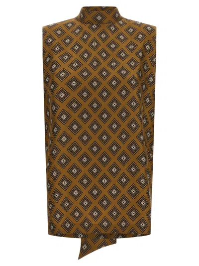 Alberto Biani Geometric Draped Sleeveless High Neck Top In Brown