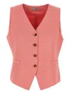 Alberto Biani Linen And Viscose Blend Vest With V-neck And Button Closure In Pink