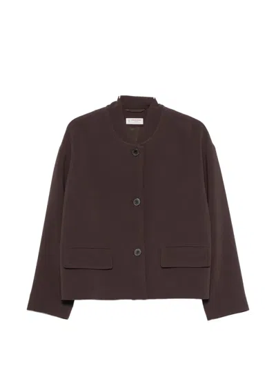 Alberto Biani Cropped Blazer Long Sleeves Two Pockets In Brown