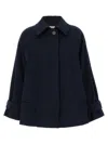 Alberto Biani Wool Coat With Wide Sleeves And Front Pockets In Blue