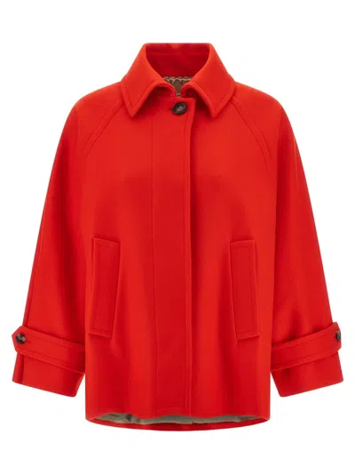 Alberto Biani Caban Coat With Monogram Viscose Lining In Red