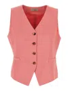 Alberto Biani Linen And Viscose Blend Vest With V-neck And Button Closure In Pink