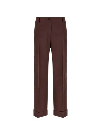 Alberto Biani Charlie Tailored Pants Cuffed Hem Belt Loops In Brown