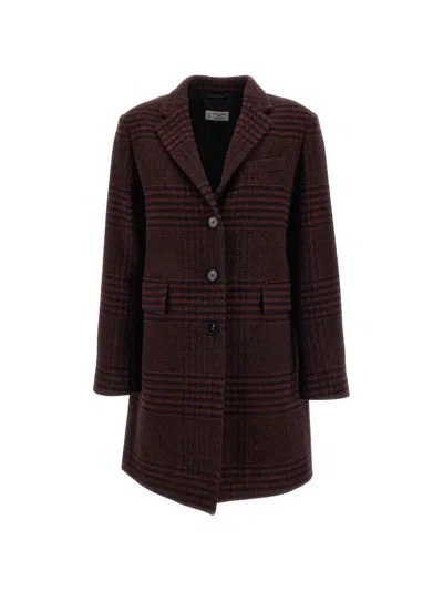 Alberto Biani Check Single-breasted Coat In Brown