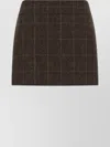 Alberto Biani Checked High-waisted Mini Skirt In Shetland Wool In Brown
