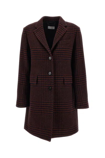 Alberto Biani Checked Wool Single-breasted Coat In Brown