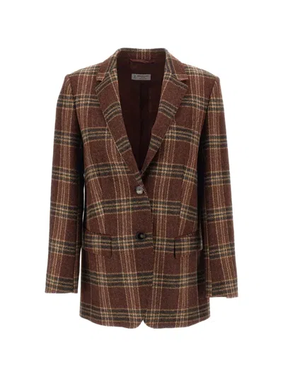 Alberto Biani Check-pattern Wool Blazer In Brown