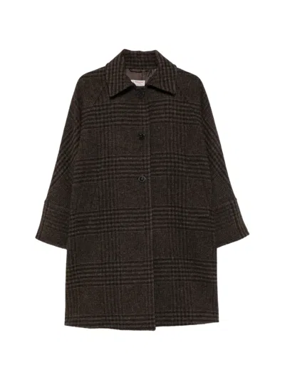 Alberto Biani Check-pattern Wool Coat In Brown