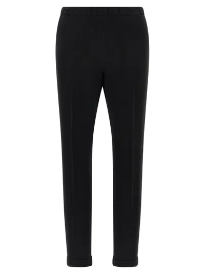 Alberto Biani Cigarette Style Cady Pants With Adjustable Drawstring In Black