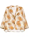 Alberto Biani Multicolor Printed Caban Jacket In Beige