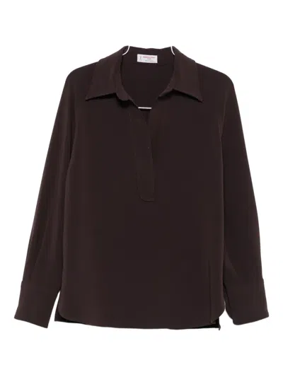 Alberto Biani Collared Long-sleeve Top In Brown