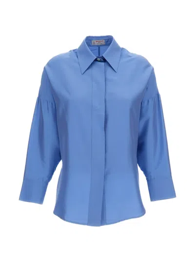 Alberto Biani Concealed-front-fastening Long-sleeve Shirt In Blue