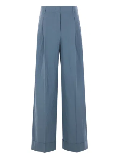 Alberto Biani Wide-leg Trousers In Cotton In Clear Blue