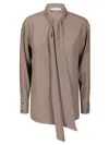 Alberto Biani Crew Neck Blouse With Flowing Tie In Brown