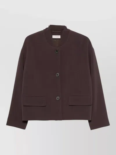 Alberto Biani Cropped Blazer Long Sleeves Two Pockets In Brown