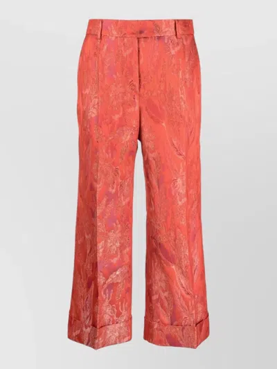 Alberto Biani Cropped Jacquard Trousers Belt Loops Pockets In Pink