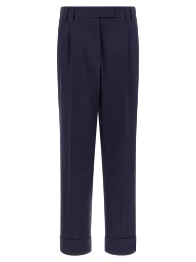 Alberto Biani Dark Blue Straight Pleated Pants