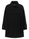 Alberto Biani Double-breasted Wool Caban With Shirt Collar In Black