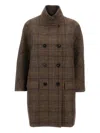 Alberto Biani Double-breasted Checked-pattern Coat In Brown