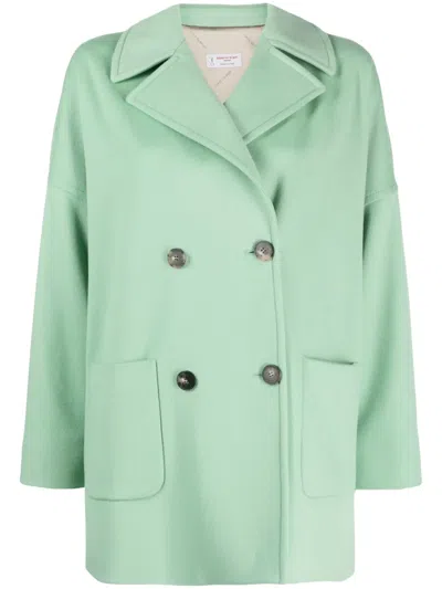 Alberto Biani Double-breasted Virgin Wool Coat In Green