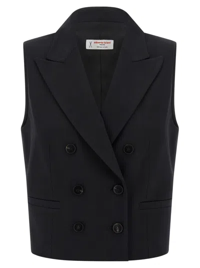 Alberto Biani Double-breasted Wool Gabardine Vest In Black