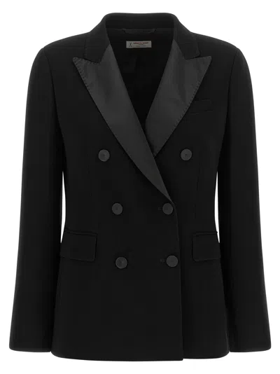 Alberto Biani Double-breasted Peak Lapel Blazer In Black