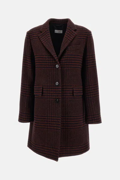 Alberto Biani Double-breasted Overcoat In Pure Wool Checks In Multi