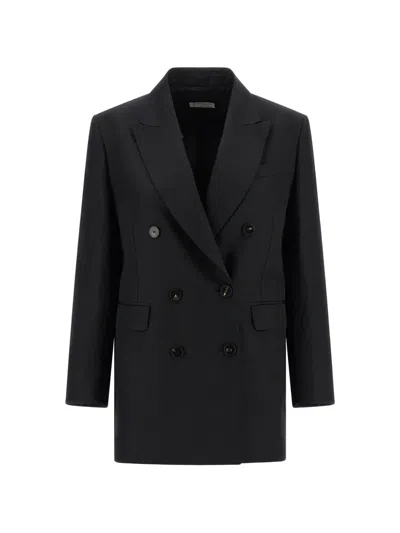 Alberto Biani Double-breasted Peak-lapels Coat In Black