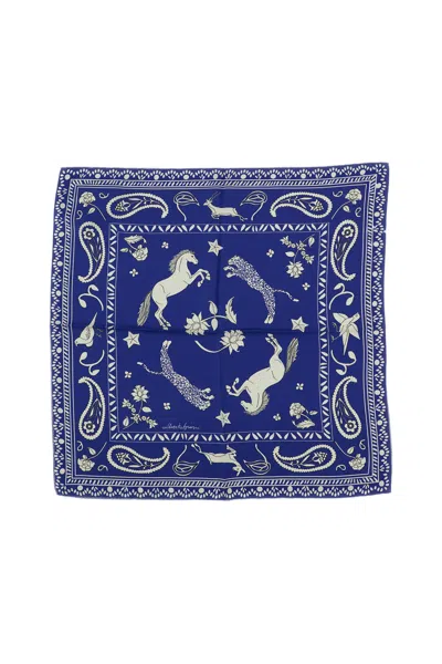 Alberto Biani Double-sided Graphic Print Silk Foulard In Blue