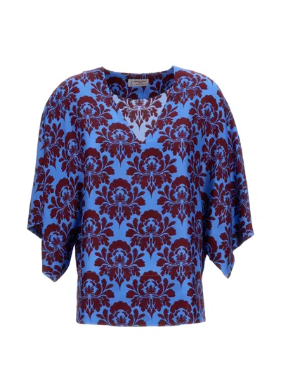 Alberto Biani Floral Round Neck Shirt In Blue