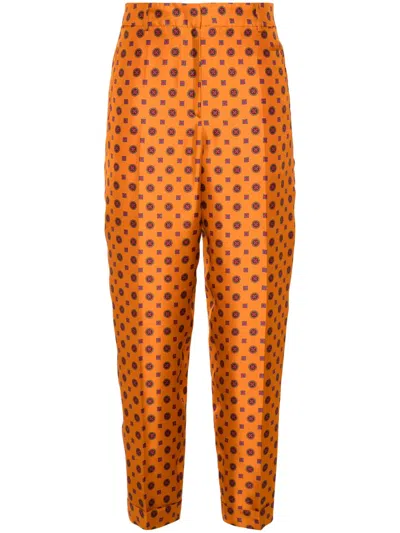 Alberto Biani Geometric-print Tapered Trousers In Orange