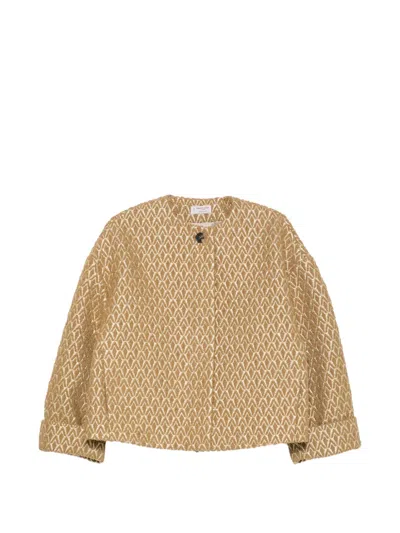 Alberto Biani Geometric-jacquard Metallic-thread Jacket In Neutral