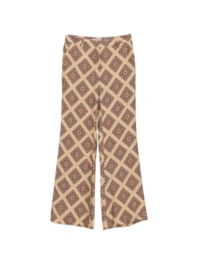 Alberto Biani Geometric-print Silk Trousers In Brown
