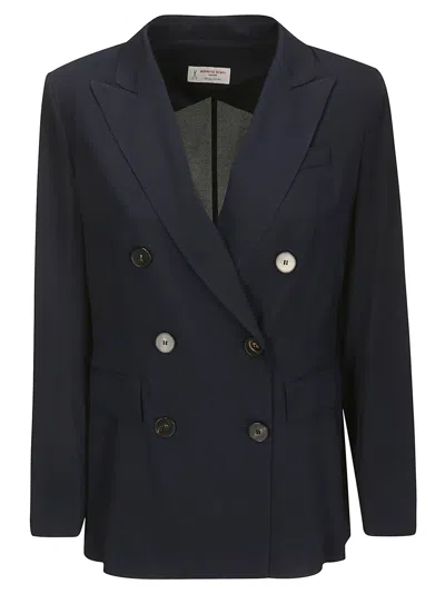 Alberto Biani Georgette Double-breasted Jacket In Blue