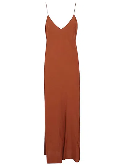 Alberto Biani Georgette Long Slip Dress In Brown