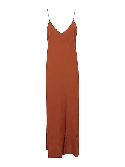 Alberto Biani Georgette Long Slip Dress In Brown