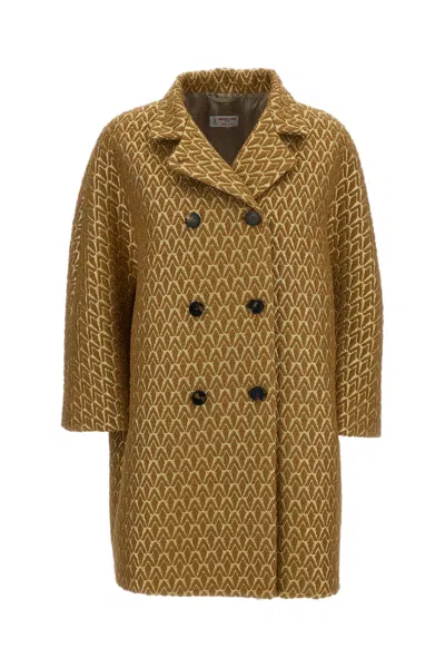 Alberto Biani Double-breasted Metallic-finish Coat In Yellow